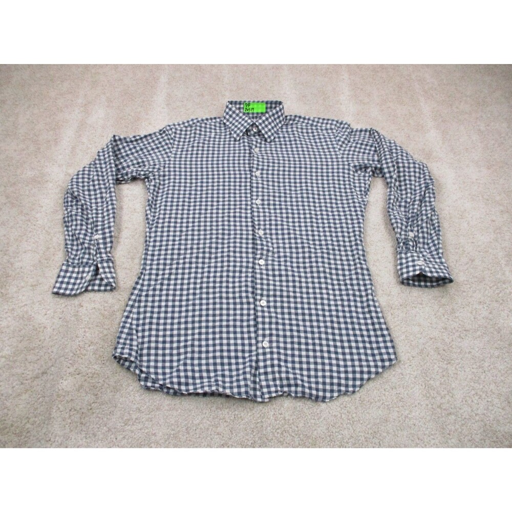 Hamilton Dress Shirt Mens 42 14.5 Blue White Plaid Long Sleeve Button Up USA